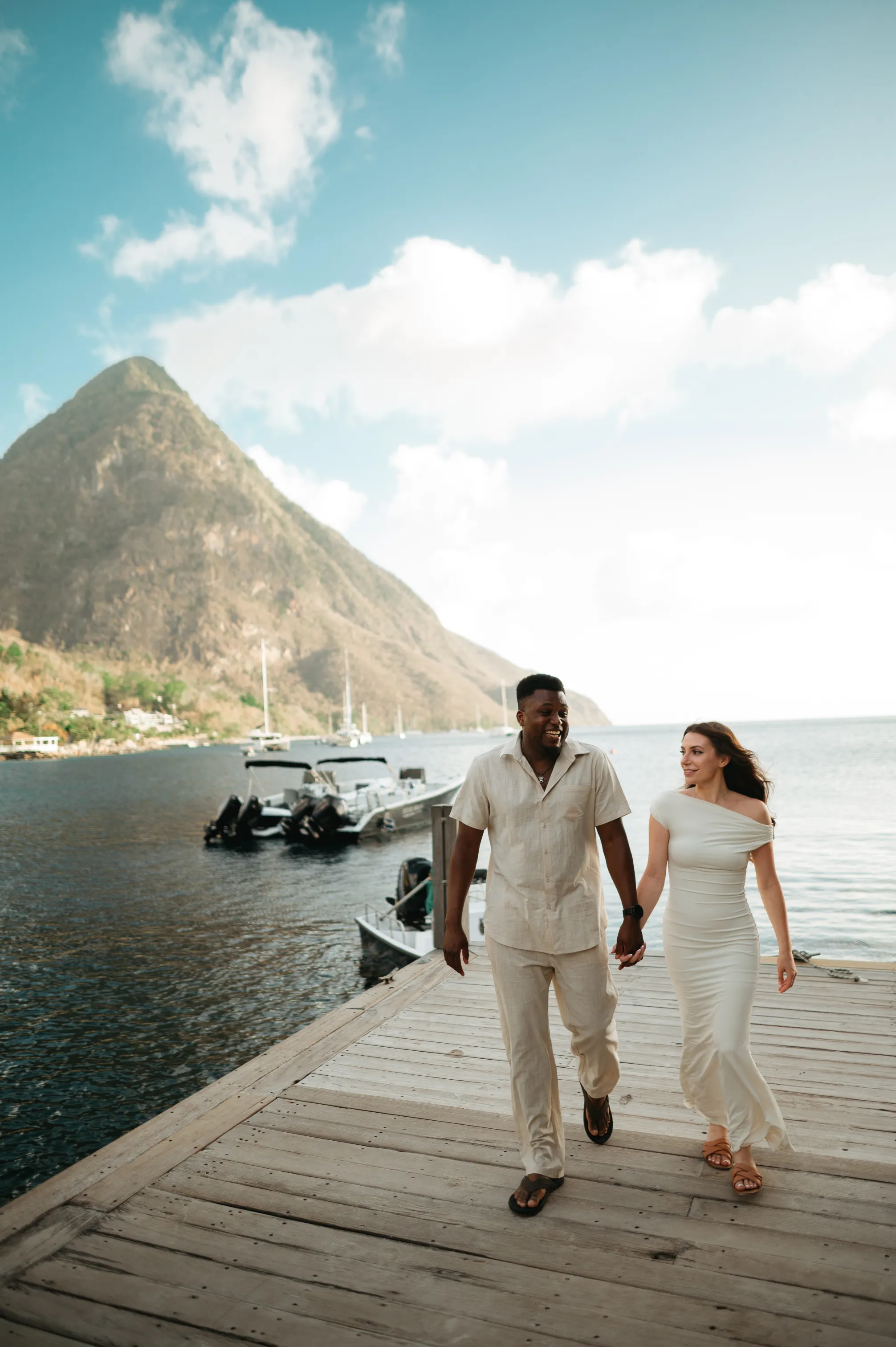 Yohance and Christina walking, engagement photo